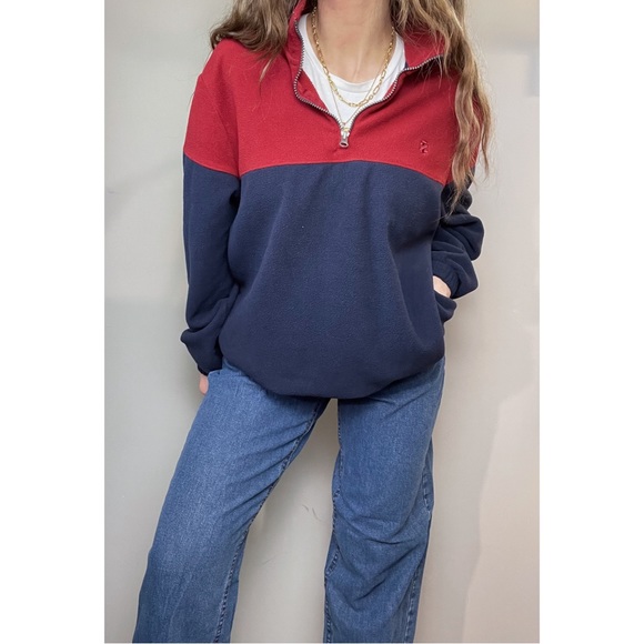 Vintage Other - VINTAGE | Fleece Pullover Bicolor Half Zip in Red and Dark Blue Size M